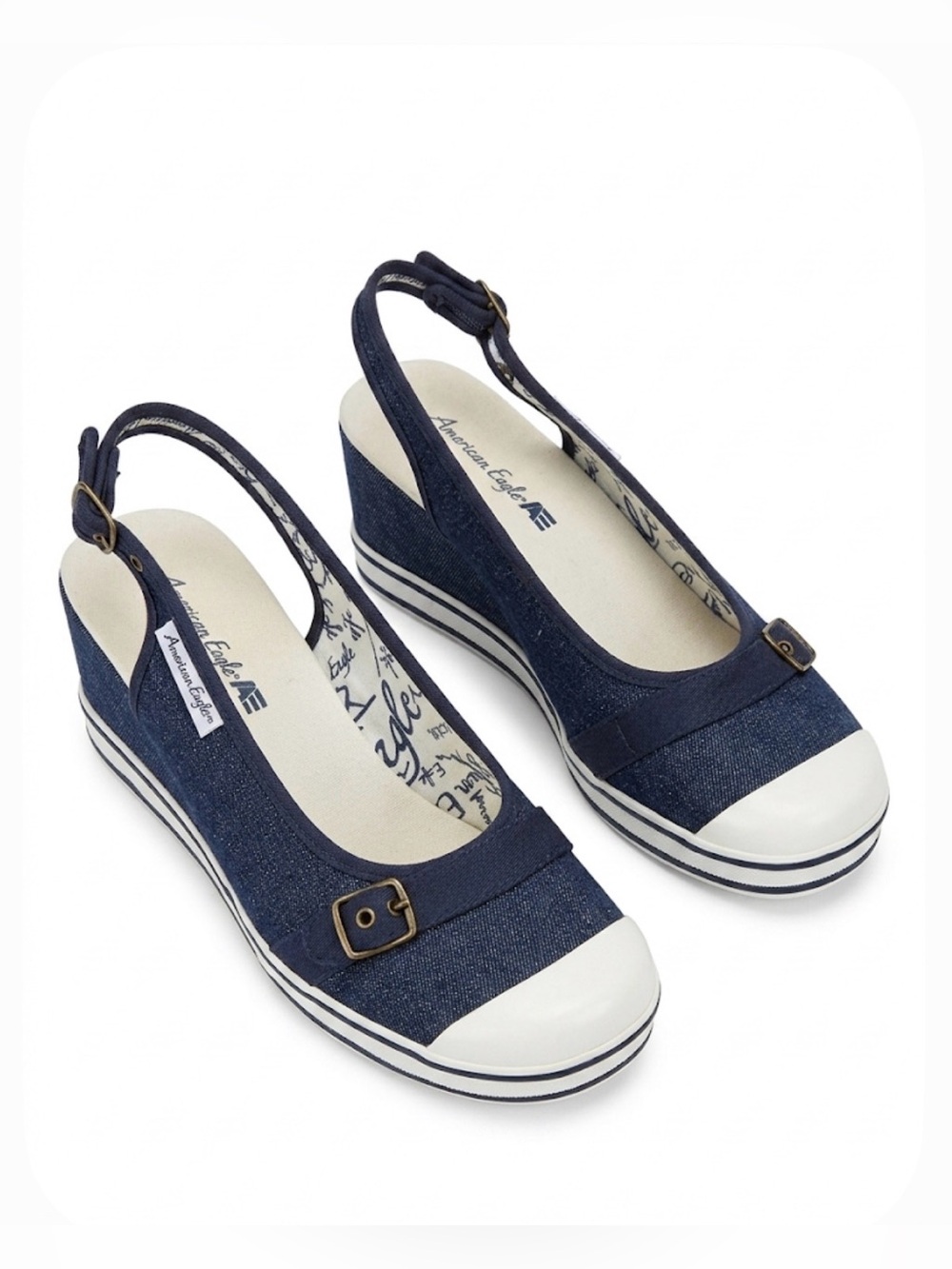 Vintage American Eagle Denim Slingback Sneaker Wedges Size 6 6.5